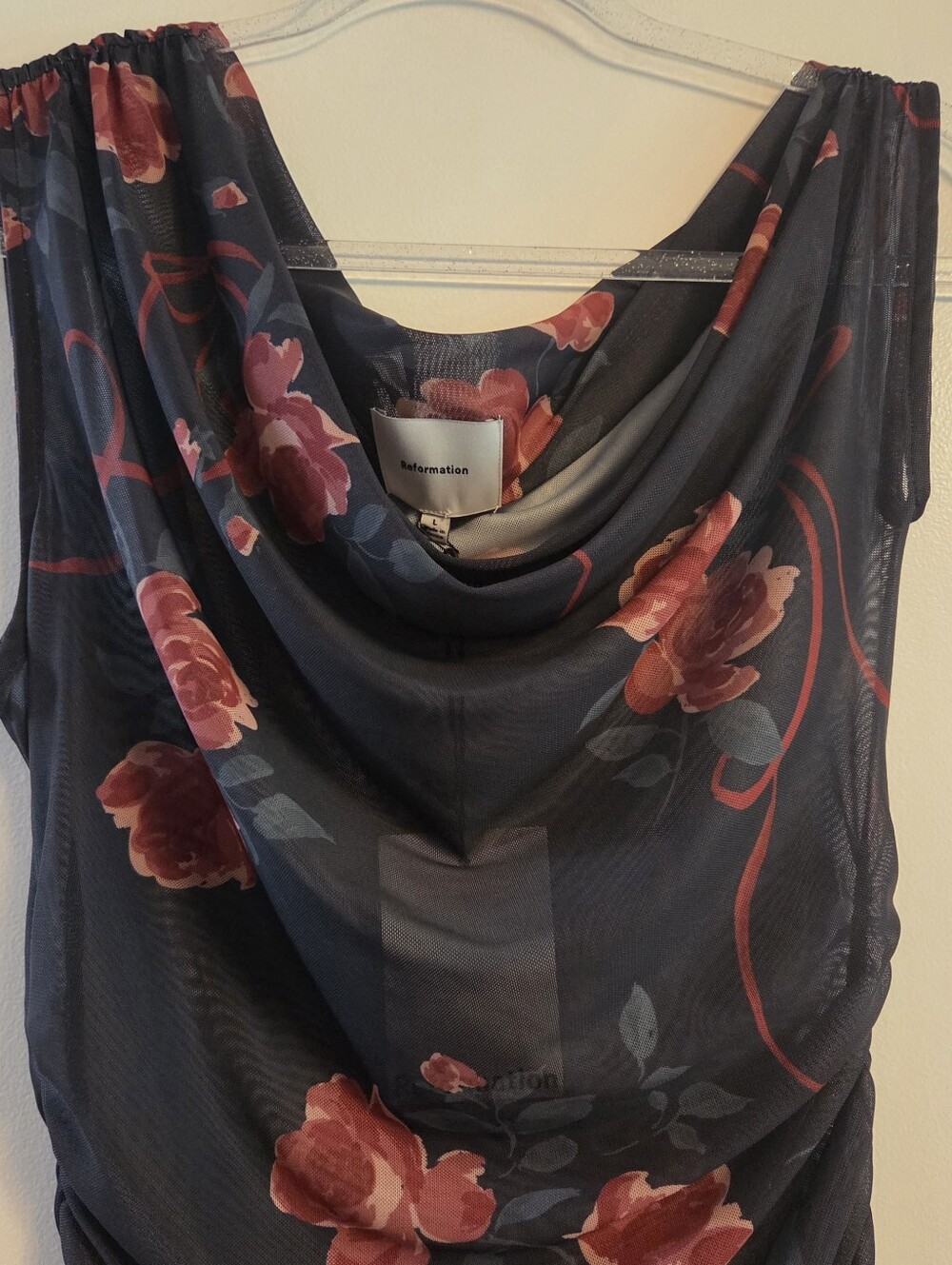 REFORMATION NWT Adrielle Black Floral Dress Large - Picture 4 of 8